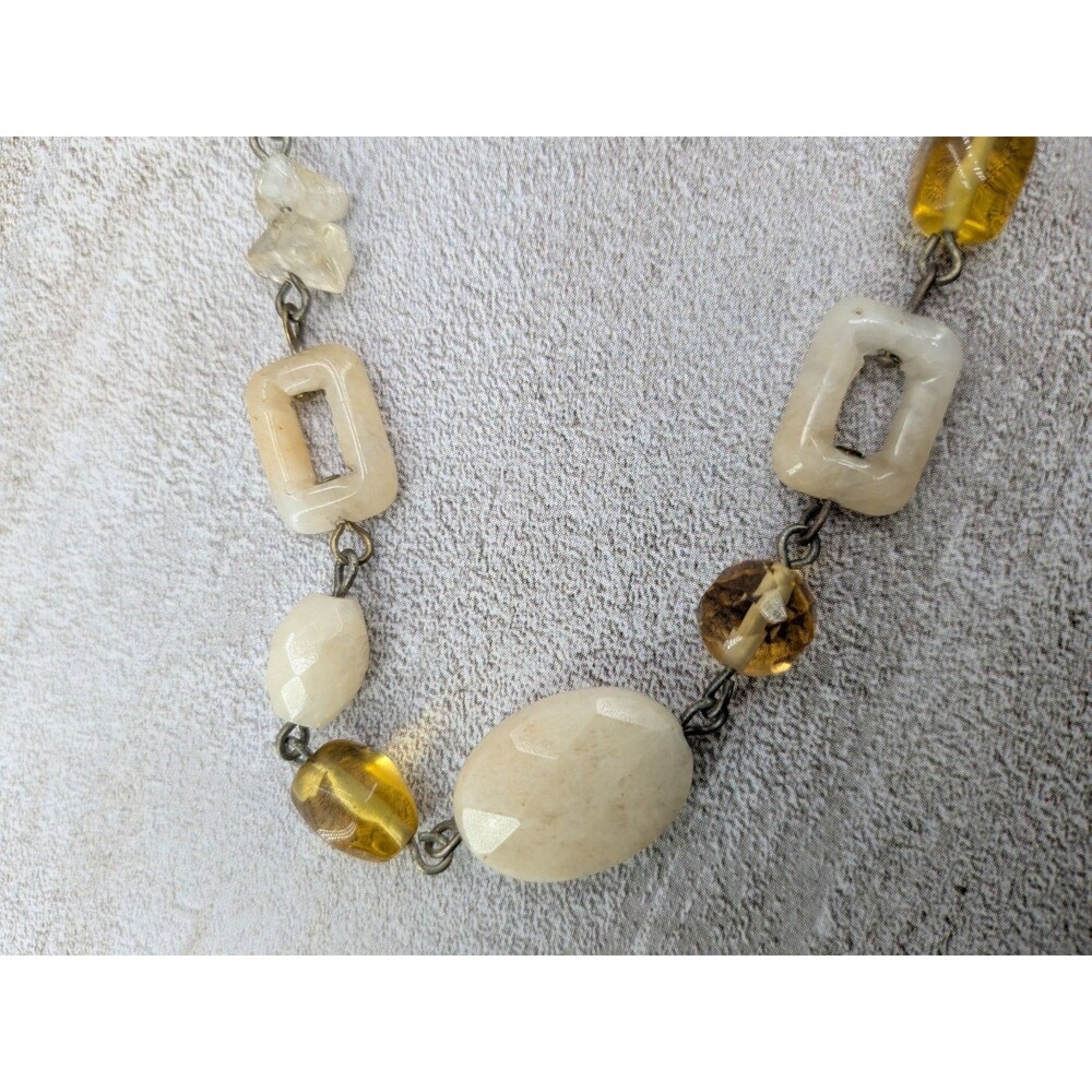 Long 42 inch Artisan Made Necklace Quartz Citrine Stones Gold And Silver Tone